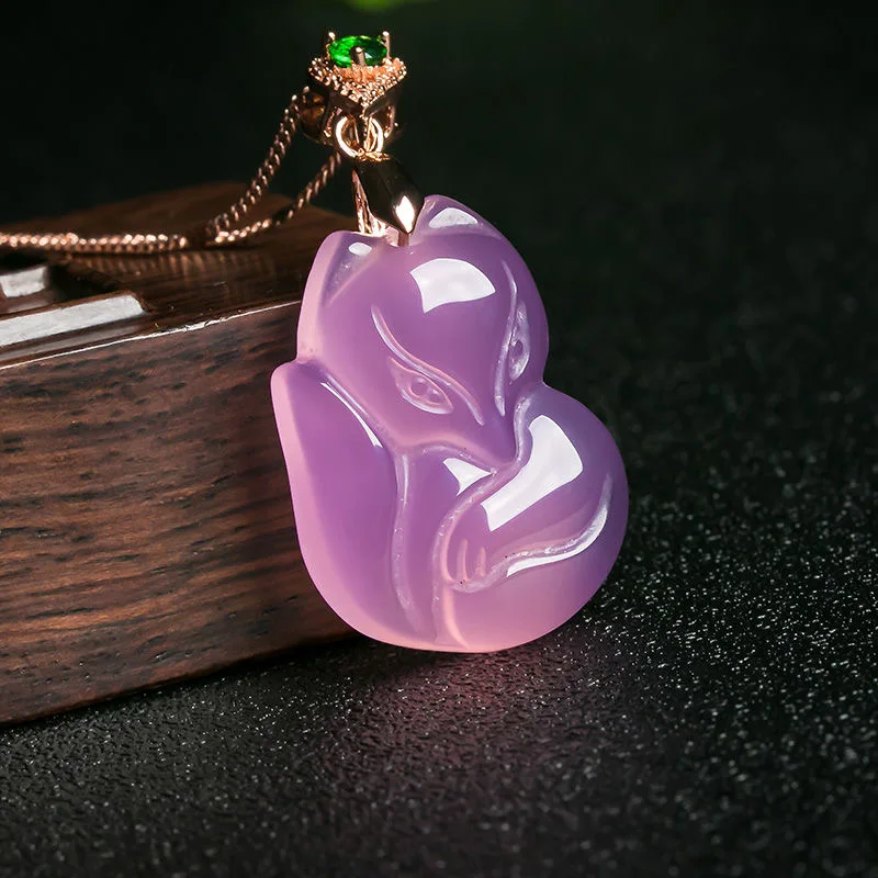 ナチュラルパープルアゲートキツネペンダントネックレスジュエリ - Women'S Fashion Jewellery のレビューと価格