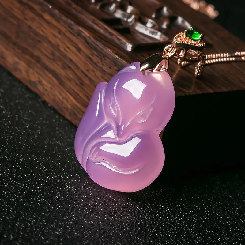 ナチュラルパープルアゲートキツネペンダントネックレスジュエリ - Women'S Fashion Jewellery のレビューと価格