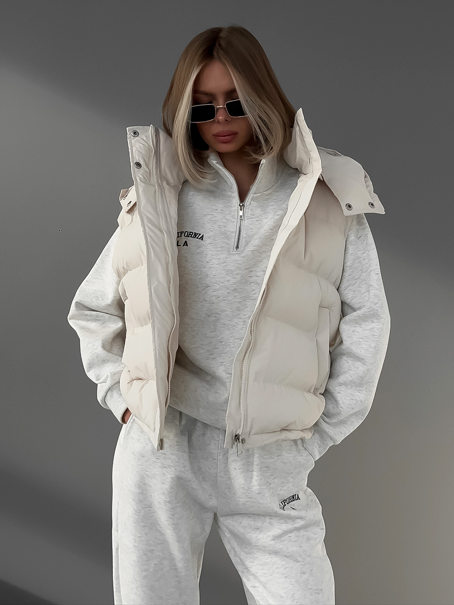 レディース秋冬ノースリーブフード付きパファベスト、ホットでト - Puffer Vest Fashion Women のレビューと価格