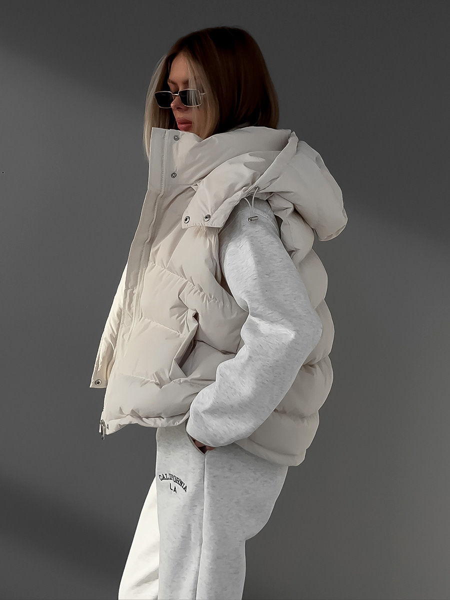 レディース秋冬ノースリーブフード付きパファベスト、ホットでト - Puffer Vest Fashion Women のレビューと価格