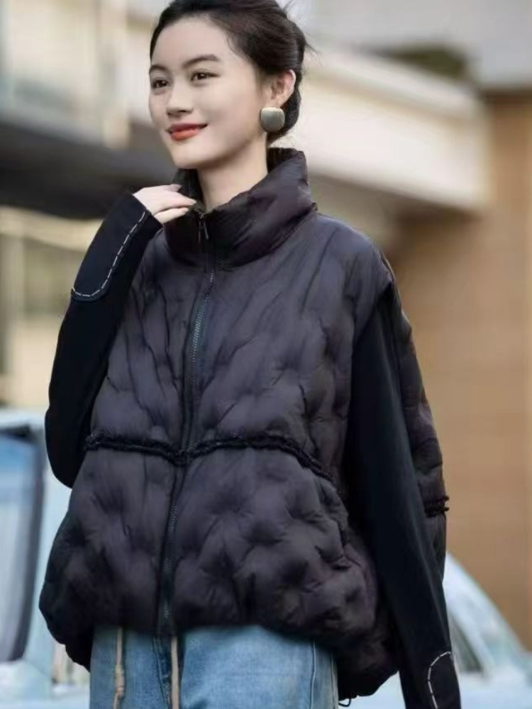 ファッションY2Kダウンベスト レディース 冬用襟付きルーズ - Puffer Vest Fashion Women のレビューと価格