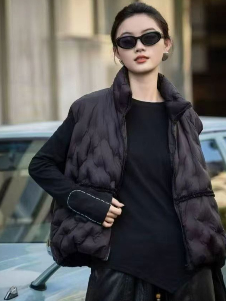 ファッションY2Kダウンベスト レディース 冬用襟付きルーズ - Puffer Vest Fashion Women のレビューと価格