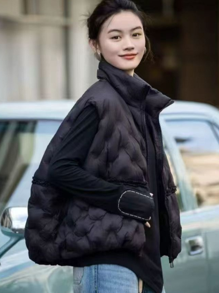 ファッションY2Kダウンベスト レディース 冬用襟付きルーズ - Puffer Vest Fashion Women のレビューと価格