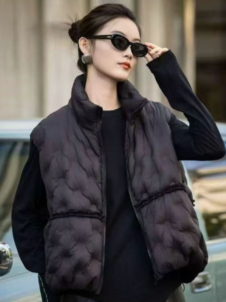 ファッションY2Kダウンベスト レディース 冬用襟付きルーズ - Puffer Vest Fashion Women のレビューと価格