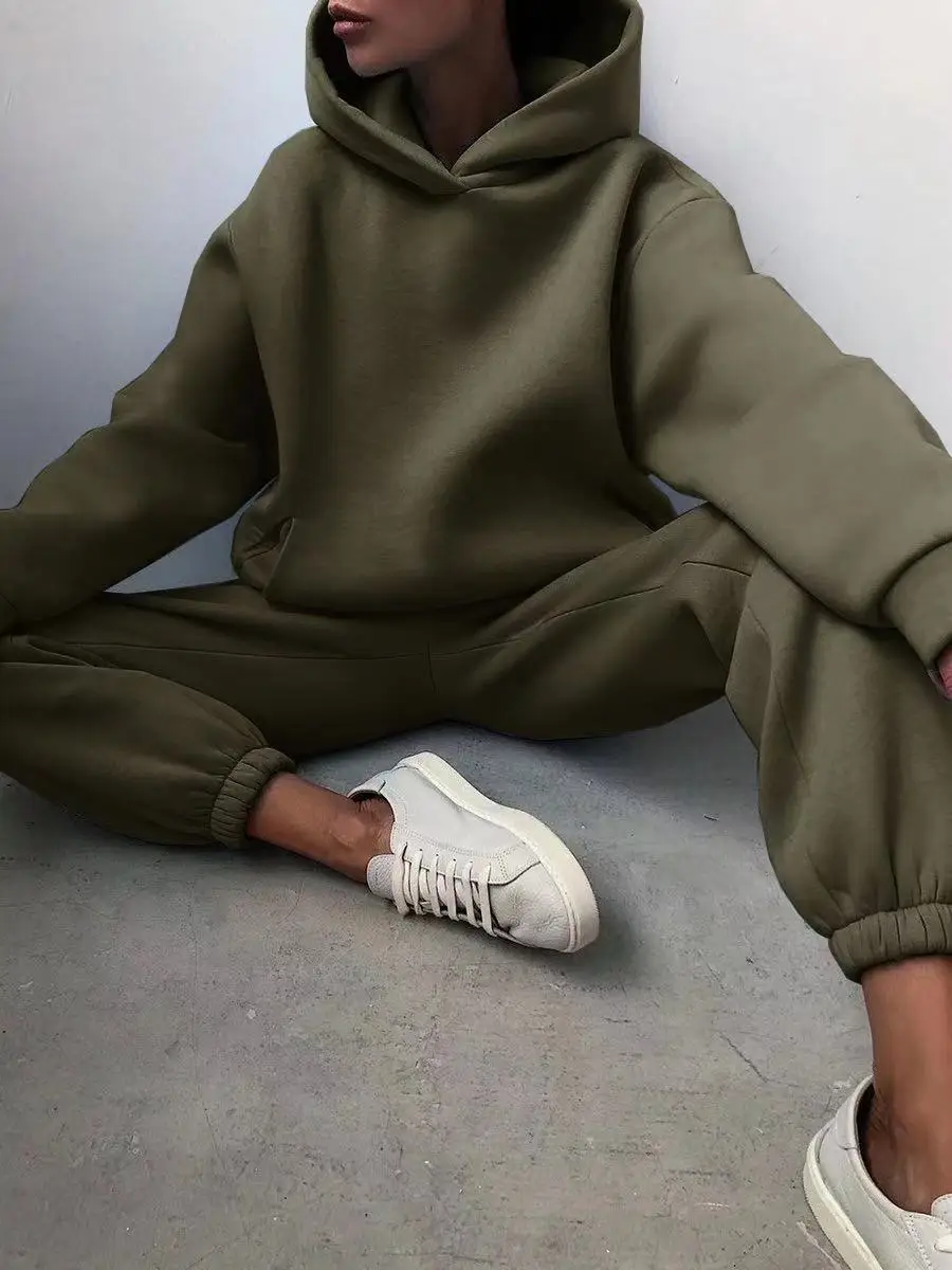 冬のツーピースセット女性トラックスーツ特大スーツ 2024  - Hoodie Women Oversized のレビューと価格