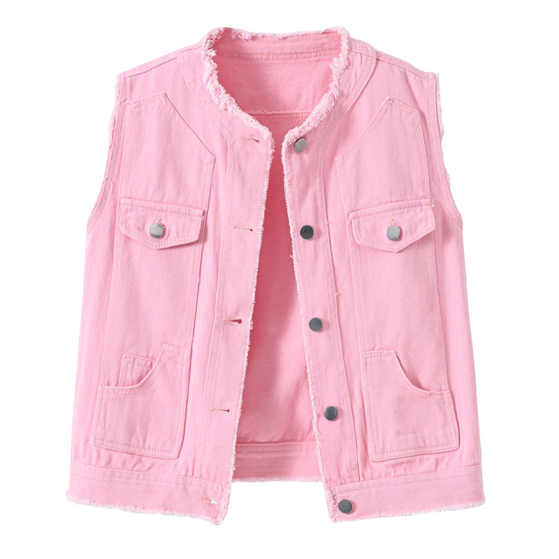 レディーススリムフィットノースリーブデニムベスト、ラウンドネ - Women'S Fashion Vest Tops のレビューと価格
