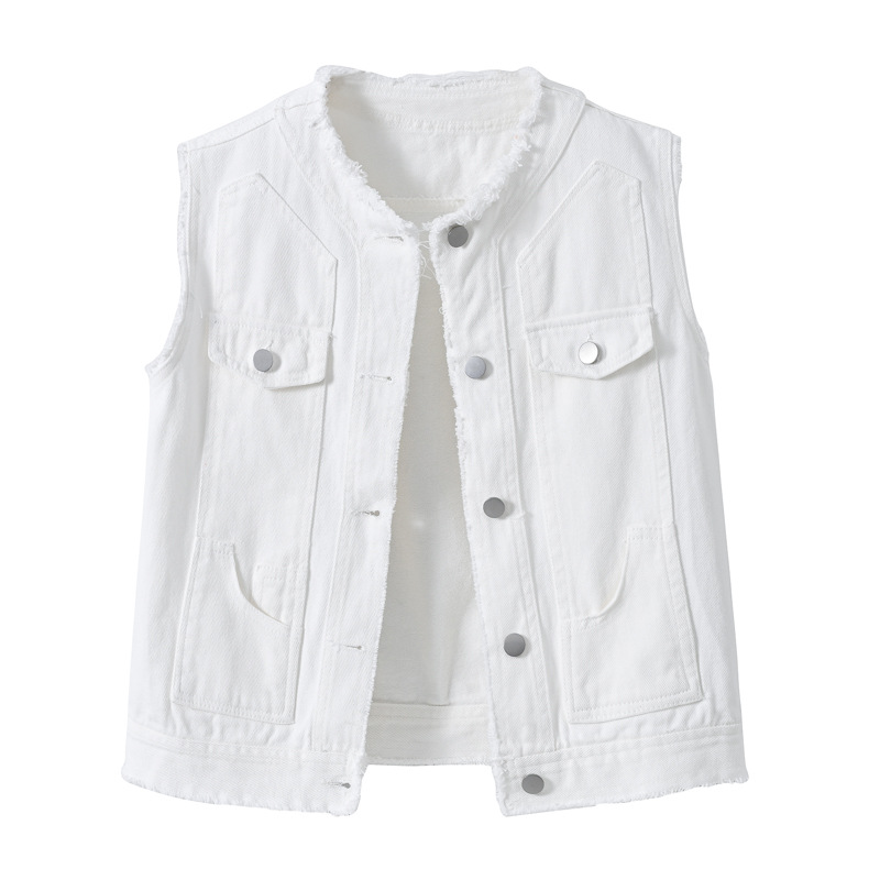 レディーススリムフィットノースリーブデニムベスト、ラウンドネ - Women'S Fashion Vest Tops のレビューと価格