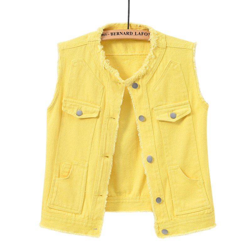 レディーススリムフィットノースリーブデニムベスト、ラウンドネ - Women'S Fashion Vest Tops のレビューと価格