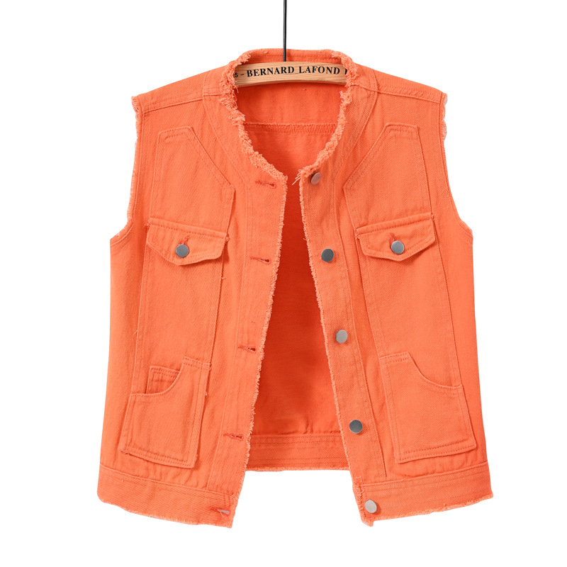 レディーススリムフィットノースリーブデニムベスト、ラウンドネ - Women'S Fashion Vest Tops のレビューと価格