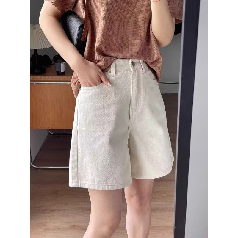 デニムショートパンツ女性用ジーンズホワイトストレートレッグカ - Denim Shorts Women のレビューと価格