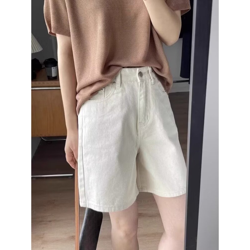デニムショートパンツ女性用ジーンズホワイトストレートレッグカ - Denim Shorts Women のレビューと価格
