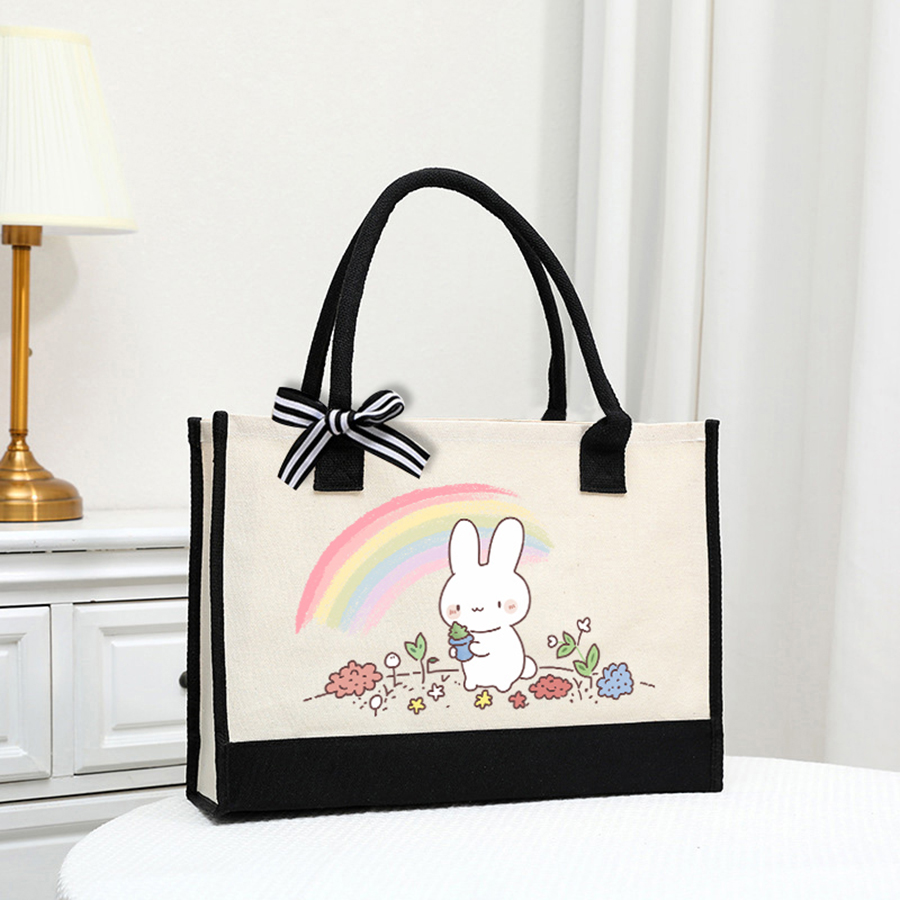 漫画プリント入りライトホワイトキャンバスバッグ - エレガン - Canvas Tote Bag のレビューと価格