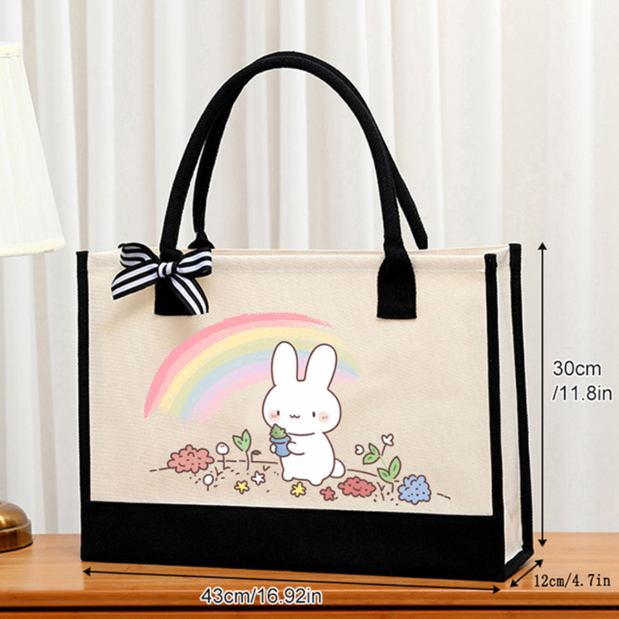 漫画プリント入りライトホワイトキャンバスバッグ - エレガン - Canvas Tote Bag のレビューと価格