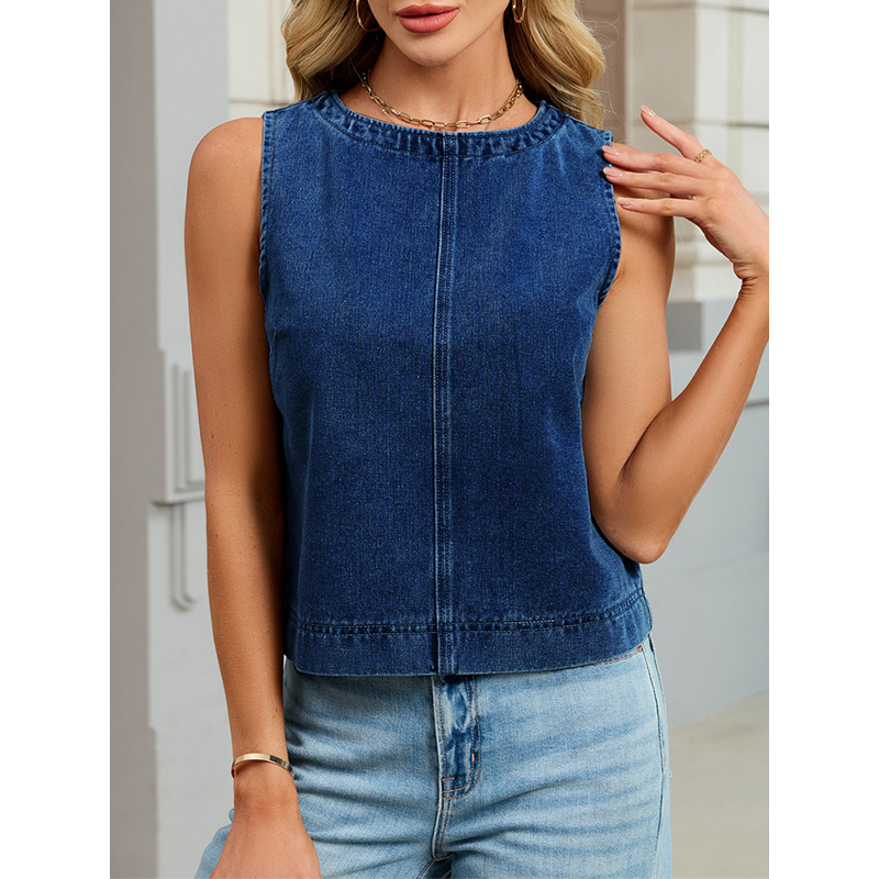 Benuynffy カジュアルラウンドネックデニムベスト女性 - Women'S Fashion Vest Tops のレビューと価格