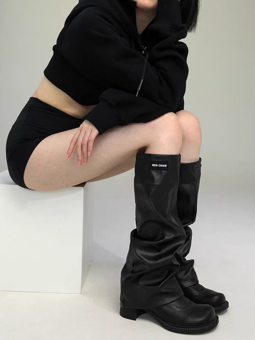 女性の PU レザー脚足首膝スリーブソックスコントラストカラ - Women'S Fashion Leggings のレビューと価格