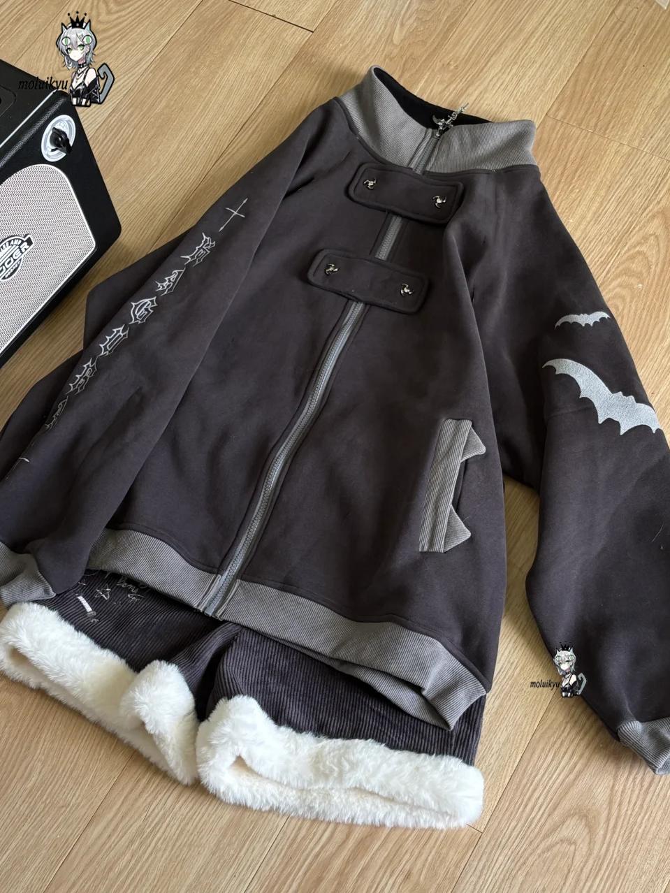 Y2Kゴシックジップアップフーディー レディース バット柄コ - Hoodie Women Oversized のレビューと価格