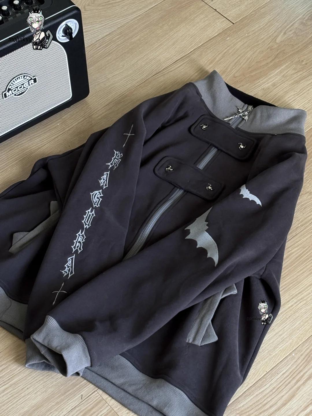 Y2Kゴシックジップアップフーディー レディース バット柄コ - Hoodie Women Oversized のレビューと価格