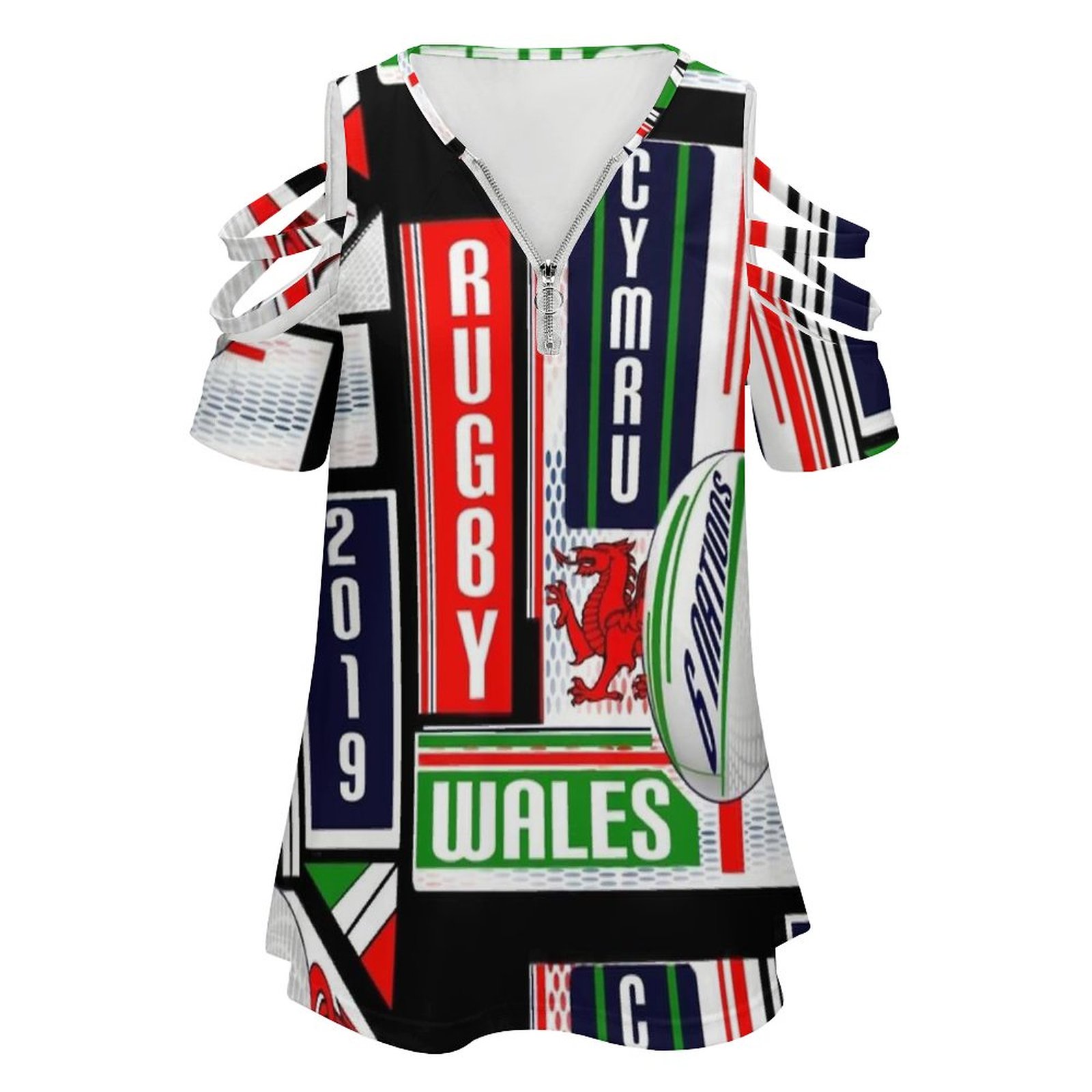 女性用半袖Tシャツ,VネックプリントTシャツ,ジッパー付き, - Women'S Fashion Rugby Shirt のレビューと価格