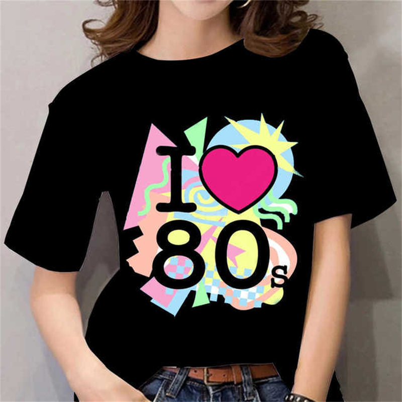 80年代レディースTシャツ女性用黒/白ショートスリープトップ - Women'S Fashion In The 80S のレビューと価格