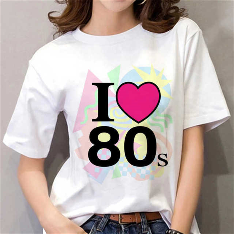 80年代レディースTシャツ女性用黒/白ショートスリープトップ - Women'S Fashion In The 80S のレビューと価格