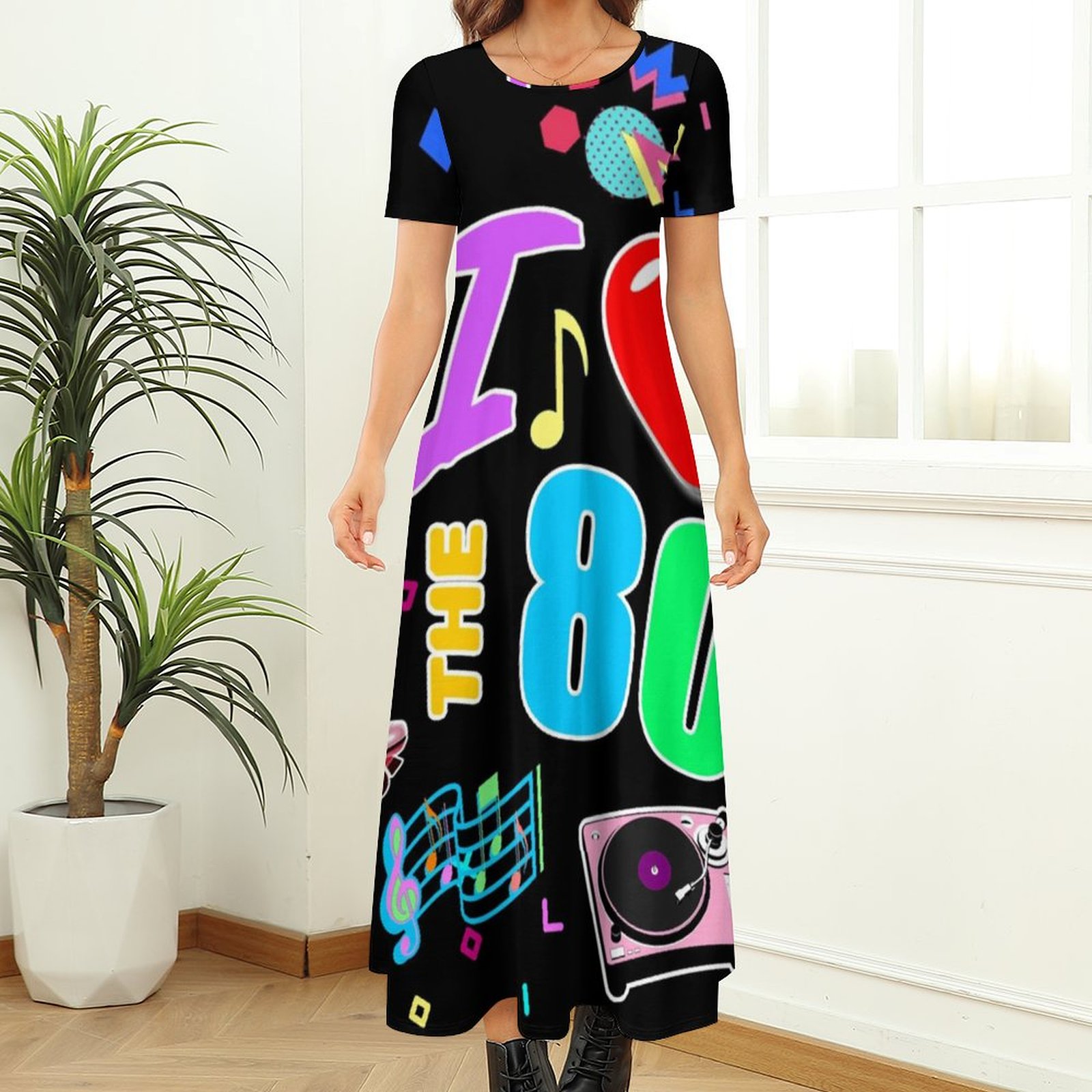 私は 80 年代のレトロなハートドレスかわいい落書きカラフル - Women'S Fashion In The 80S のレビューと価格