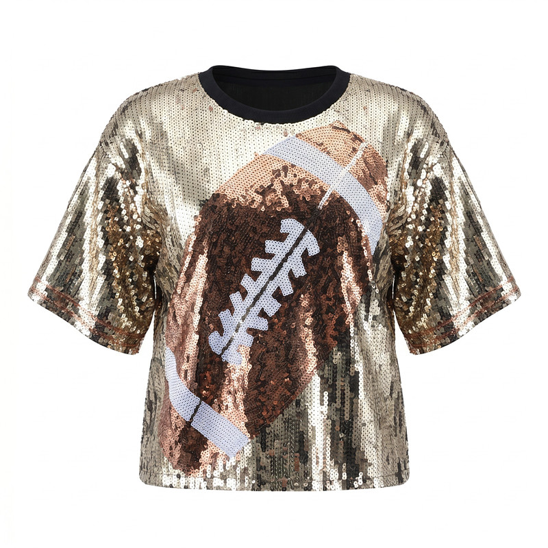 夏の新ファッションラグビープリントスパンコール女性半袖 Tシ - Women'S Fashion Rugby Shirt のレビューと価格