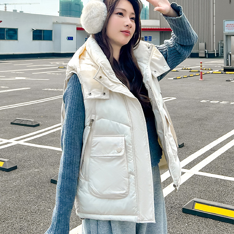 2025年 ビッグポケット ルーズ フード付きベスト レディ - Puffer Vest Fashion Women のレビューと価格