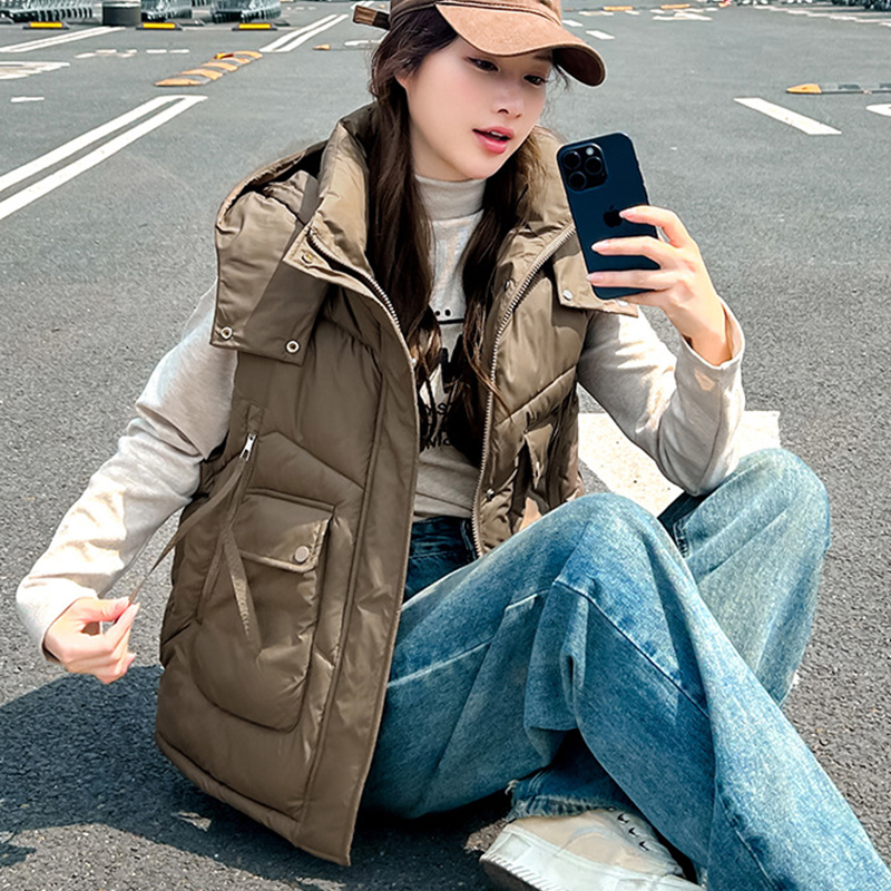 2025年 ビッグポケット ルーズ フード付きベスト レディ - Puffer Vest Fashion Women のレビューと価格