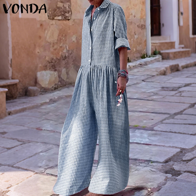 プラスサイズ 5XL VONDA ヴィンテージジャンプスーツ - Women'S Fashion Overalls のレビューと価格