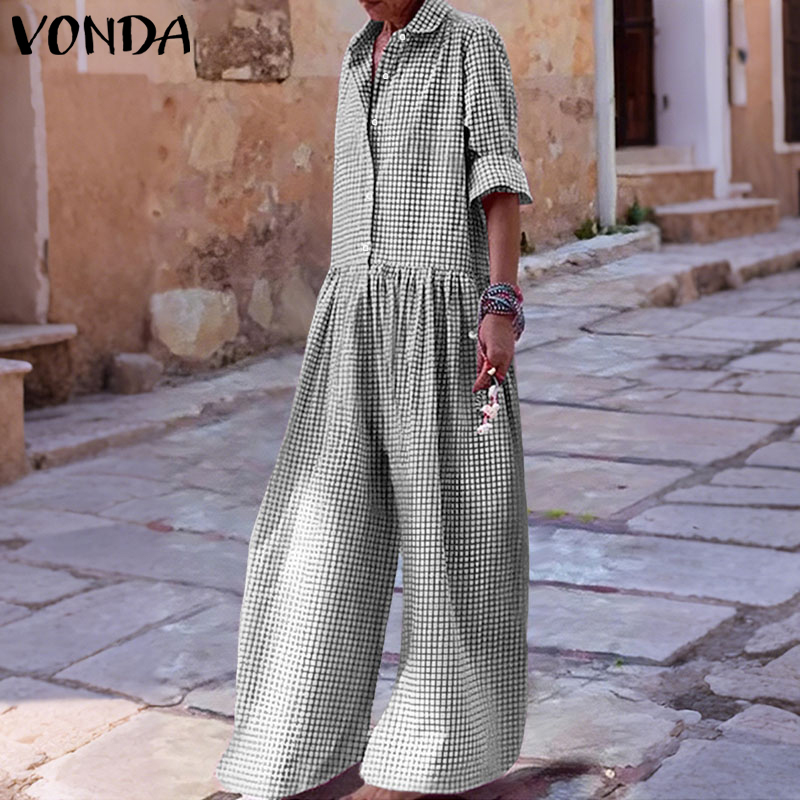 プラスサイズ 5XL VONDA ヴィンテージジャンプスーツ - Women'S Fashion Overalls のレビューと価格