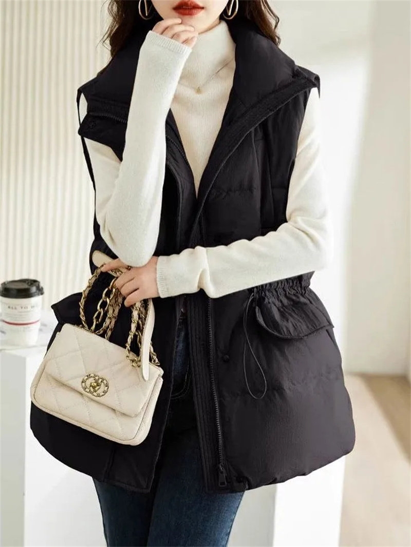 レディースミドル丈ルーズフィットフグジャケット,ラージポケッ - Puffer Vest Fashion Women のレビューと価格