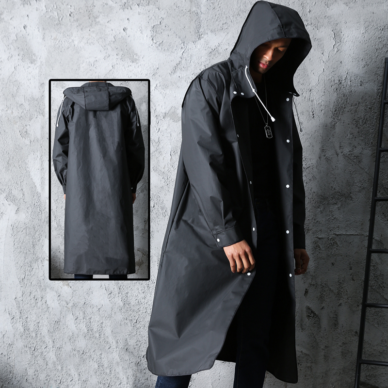 黒のファッション大人の防水ロングレインコート女性男性レインコ - Women'S Fashion Rain Jacket のレビューと価格