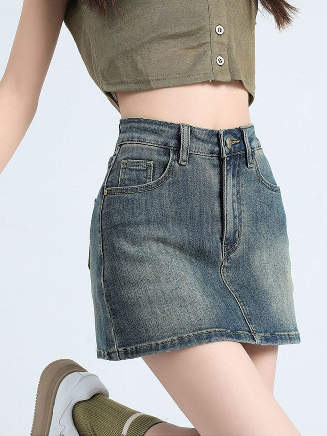 レディースヴィンテージウォッシュドデニムスコート ハイウエス - Denim Shorts Women のレビューと価格