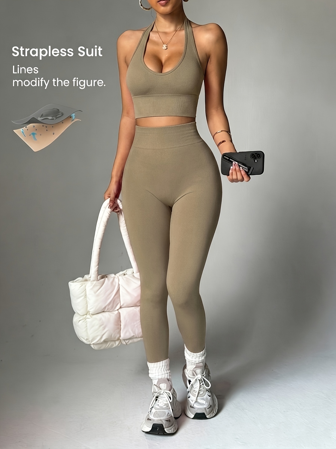 2ピースソリッドカラーファッショナブルで多用途な女性用スポー - Women'S Fashion Leggings のレビューと価格
