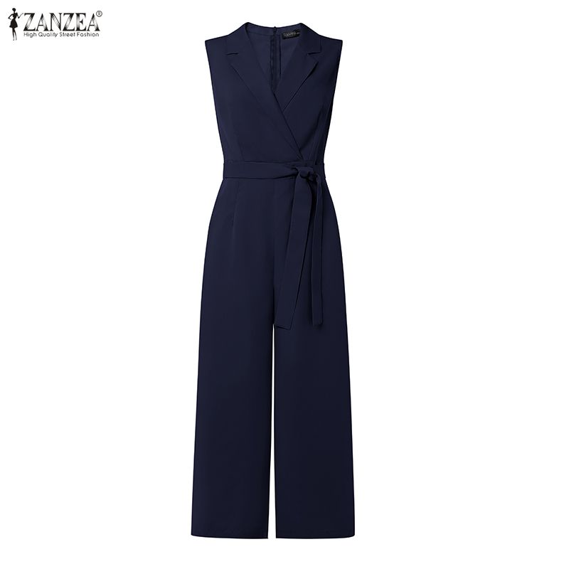 ファッション女性ラペルネックノースリーブジャンプスーツザンゼ - Women'S Fashion Overalls のレビューと価格
