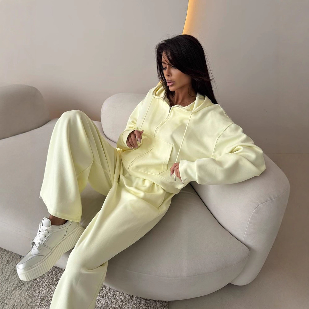 レディース2ピースラウンジウェアセット、ジップアップパーカー - Hoodie Women Oversized のレビューと価格